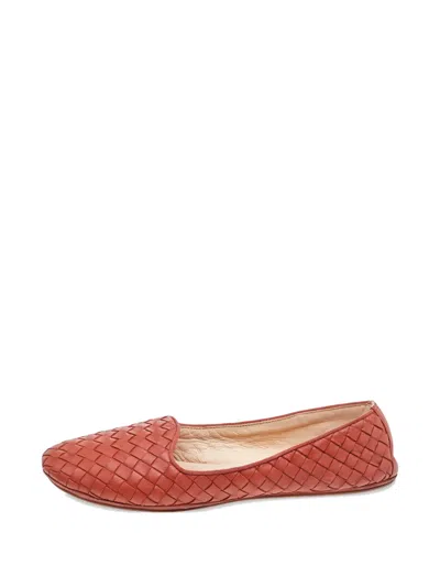 Pre-owned Bottega Veneta Intrecciato Leather Slippers In Orange