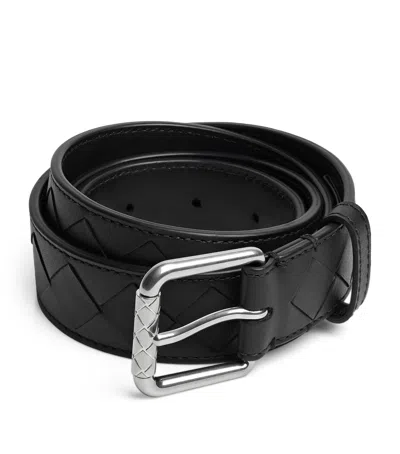 Bottega Veneta Intrecciato Leather Stamp Belt In Gray