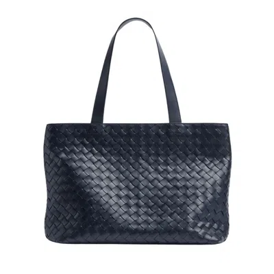 Bottega Veneta Small Leather Intrecciato Tote Bag In Blue