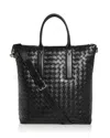 Bottega Veneta Men's Intrecciato Zip North-south Tote Bag In Nero