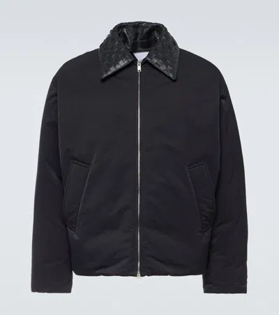 Pre-owned Bottega Veneta Intrecciato Leather-trimmed Down Jacket In Black