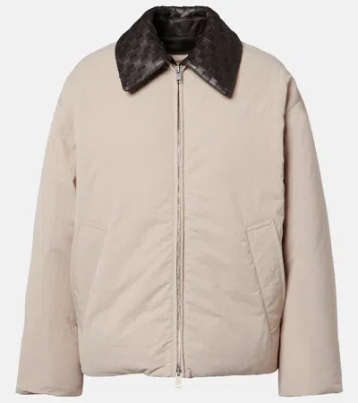 Bottega Veneta Intrecciato Leather-trimmed Down Jacket In Neutral
