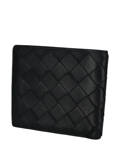Pre-owned Bottega Veneta Intrecciato-leather Wallet In Black