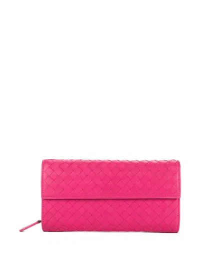 Pre-owned Bottega Veneta Intrecciato Leather Wallet In Pink