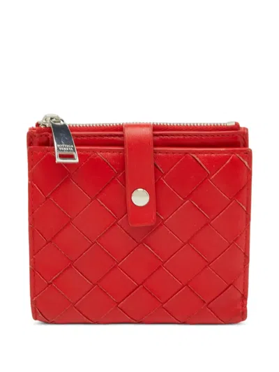 Pre-owned Bottega Veneta Intrecciato Leather Wallet In Red
