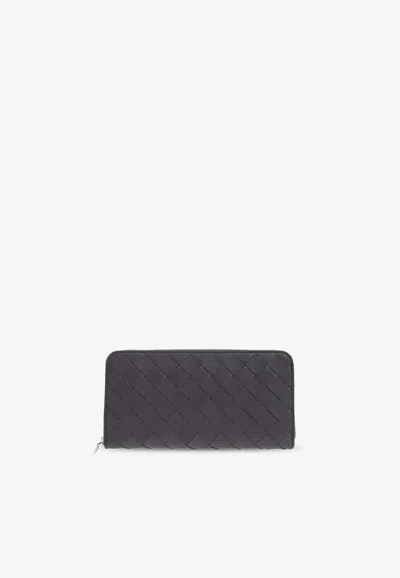 Bottega Veneta Intrecciato Piccolo Leather Zip-around Wallet In Black