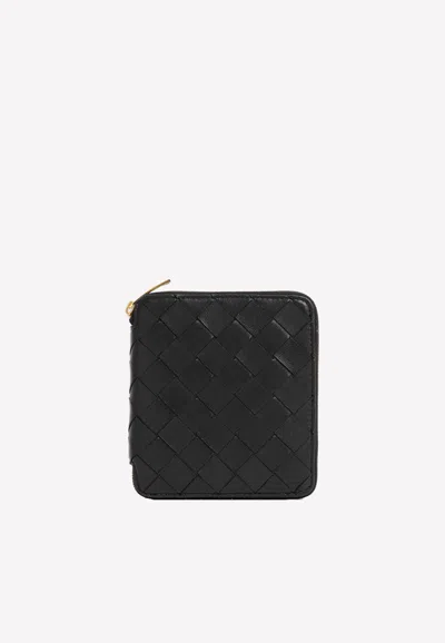 Bottega Veneta Woman Black Intreccio Leather Wallet In Multicolor