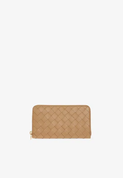 Bottega Veneta Intrecciato Leather Zip-around Wallet In Brown