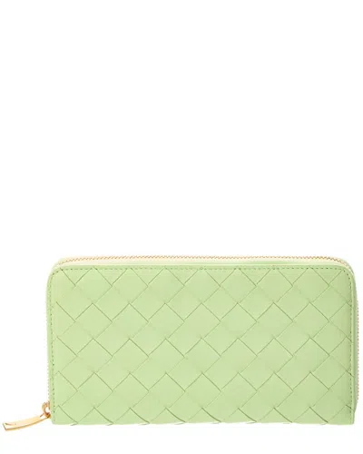 Bottega Veneta Intrecciato Leather Zip Around Wallet In Green