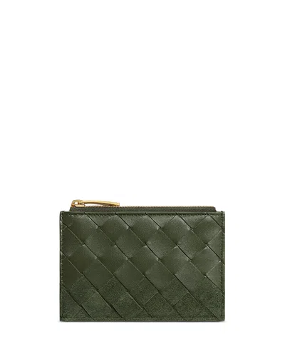 Bottega Veneta Intrecciato Leather Zip Card Case In Green