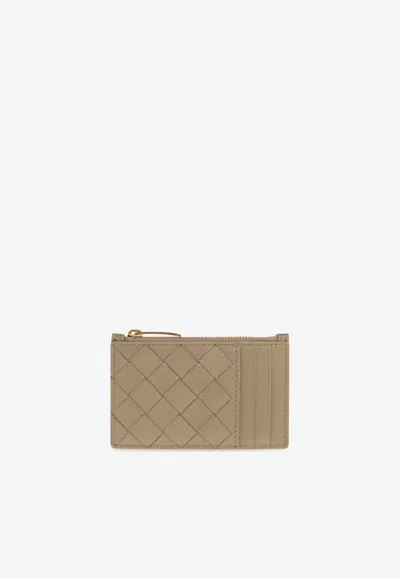 Bottega Veneta Intrecciato Leather Zip Cardholder In Taupe