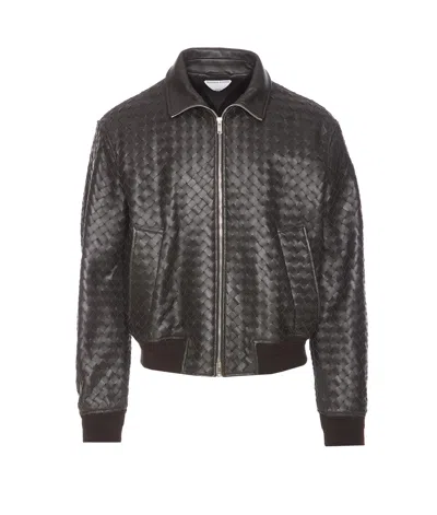 Bottega Veneta Men's Intrecciato Leather Blouson Jacket In Brown