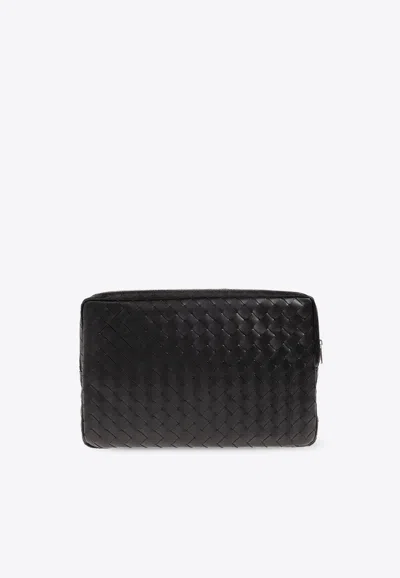 Bottega Veneta Intrecciato Leather Zip Laptop Holder In Black