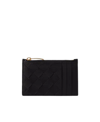Bottega Veneta Intrecciato Leather Zip-up Purse In Black