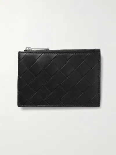 Bottega Veneta Intrecciato Leather Zip-around Wallet In Black