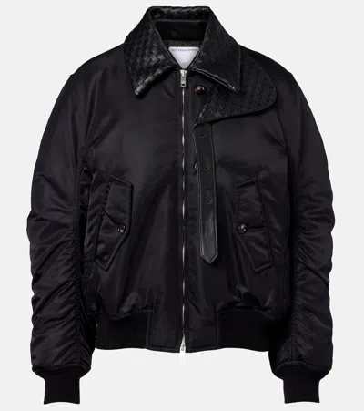 Bottega Veneta Intrecciato Leather-trimmed Blouson Jacket In Black
