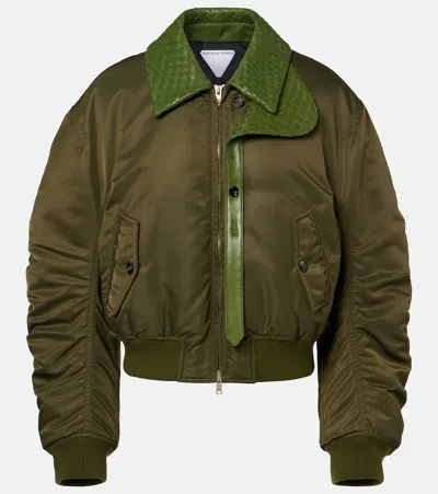 Bottega Veneta Intrecciato Leather-trimmed Bomber Jacket In Green