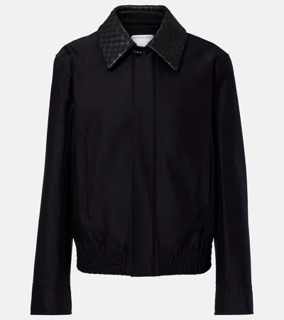 Bottega Veneta Intrecciato Leather-trimmed Canvas Jacket In Black