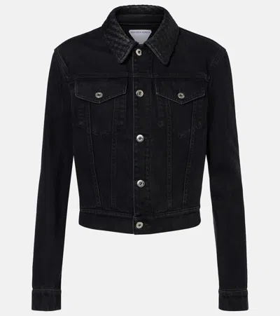 Bottega Veneta Intrecciato Leather-trimmed Denim Jacket In Black
