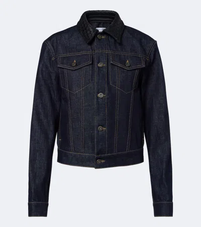 Bottega Veneta Intrecciato Leather-trimmed Denim Jacket In Blue