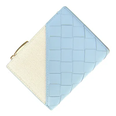 Pre-owned Bottega Veneta Intrecciato Light Blue Leather Canvas Wallet (bi-fold) ()