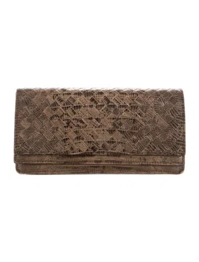 Pre-owned Bottega Veneta Intrecciato Lizard Skin Intrecciato Weave Continental Wallet In Brown