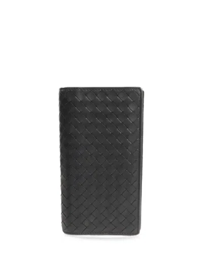 Pre-owned Bottega Veneta Intrecciato Long Wallet In Black