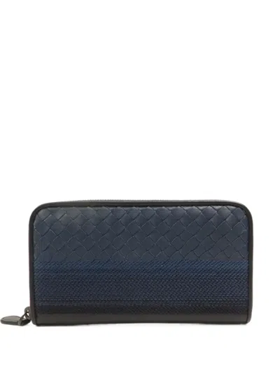 Pre-owned Bottega Veneta Intrecciato Long Wallet In Black