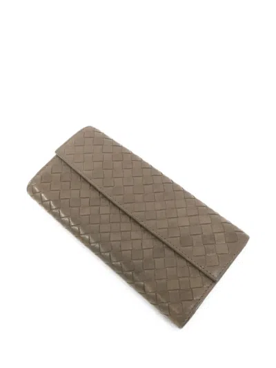 Pre-owned Bottega Veneta Intrecciato Long Wallet In Grey
