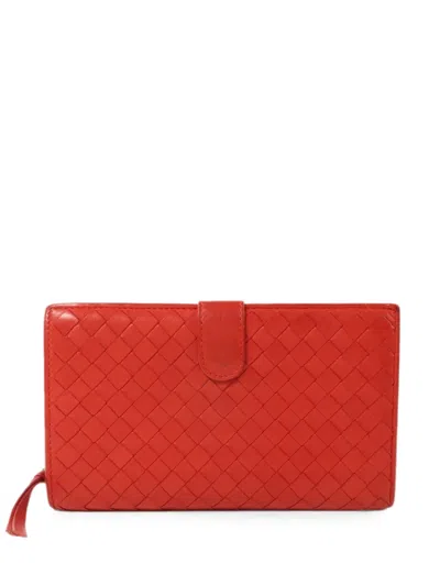 Pre-owned Bottega Veneta Intrecciato Long Wallet In Red