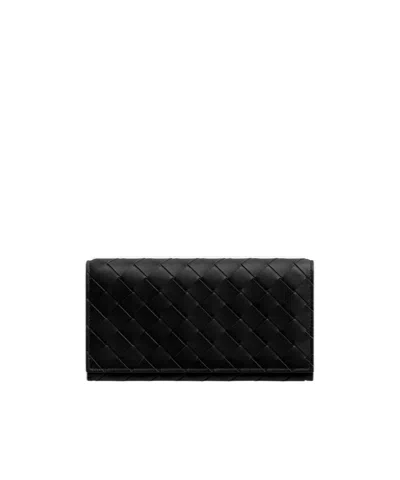 Bottega Veneta Intrecciato Long Wallet With Coin Purse In Black