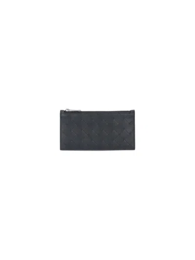 Bottega Veneta Intrecciato Long Zippered Card Case In Black