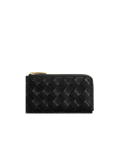 Bottega Veneta Intrecciato L-zipped Card Case In Black