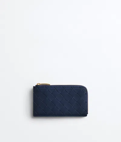 Bottega Veneta Intrecciato L-zipped Card Case In Petroleum/glacial