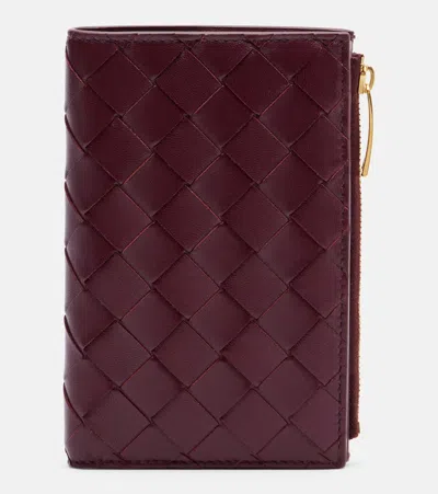 Bottega Veneta Intrecciato Medium Double-folded Wallet In Red