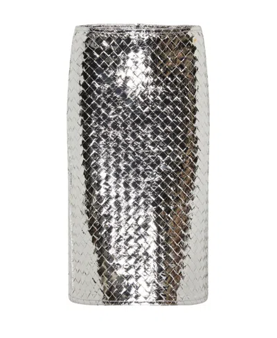 Bottega Veneta Intrecciato Metal Half-length Skirt In Silver