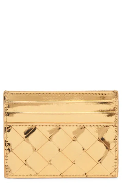Bottega Veneta Intrecciato Credit Card Case In Gold/brass