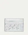 Bottega Veneta Intrecciato Metallic Leather Card Case In Silver