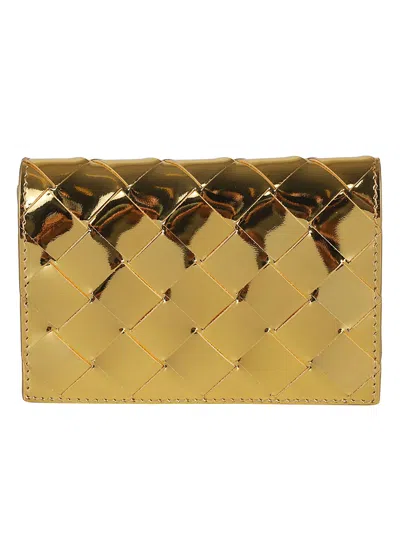 Bottega Veneta Intrecciato Metallic Wallet In Gold-m Brass