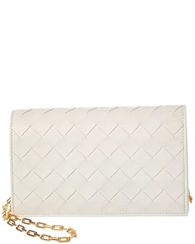 Bottega Veneta Intrecciato Mini Intrecciato Leather Wallet On Chain In White