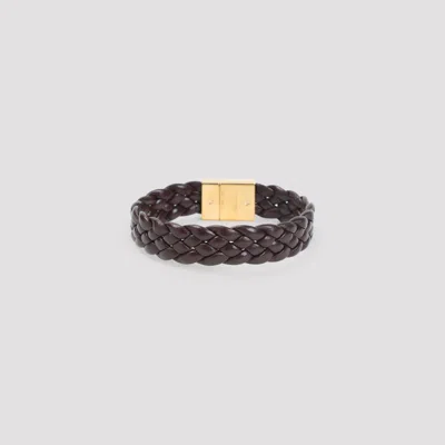 Bottega Veneta Dark Barolo Intrecciato Leather Bracelet In Black