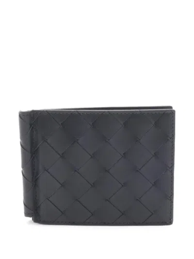 Pre-owned Bottega Veneta Intrecciato Money-clip Bi-fold Wallet In Black
