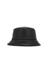 Bottega Veneta Black Bucket Hat With Metal Eyelets And Intreccio Motif In Leather Man