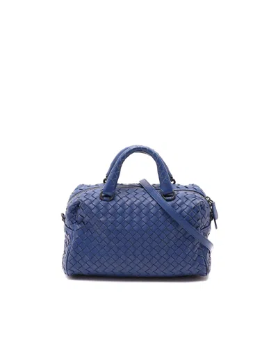 Bottega Veneta Intrecciato Nappa Mini Boston Bag In Blue