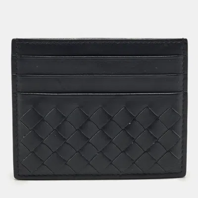 Pre-owned Bottega Veneta Intrecciato Navy Blue Leather Card Holder