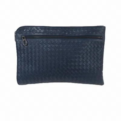 Pre-owned Bottega Veneta Intrecciato Navy Intrecciato Clutch Bag ()