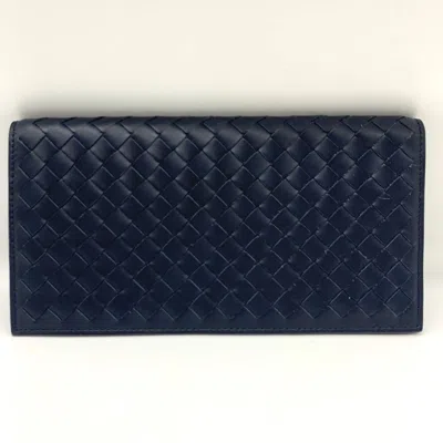 Pre-owned Bottega Veneta Intrecciato Navy Leather Bill Wallet (bi-fold) ()