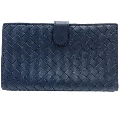 Pre-owned Bottega Veneta Intrecciato Navy Leather Wallet (bi-fold) ()