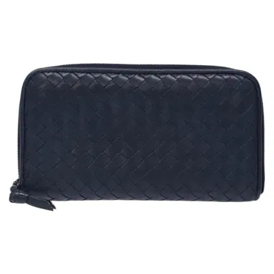 Pre-owned Bottega Veneta Intrecciato Navy Leather Wallet  () In Blue