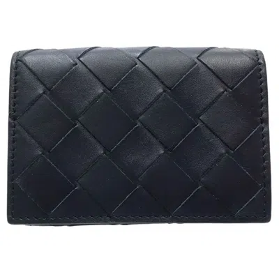 Pre-owned Bottega Veneta Intrecciato Navy Yellow Intrecciato Wallet (tri-fold) () In Navy, Yellow